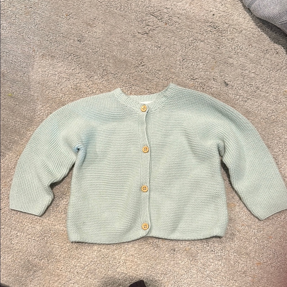 Zara Light Green Knit Cardigan with Natural Buttons